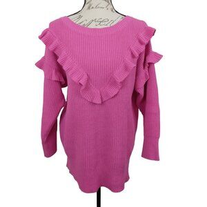 Express | Fuchsia Pink Ruffle Ribbed Oversized Sweater | Size S